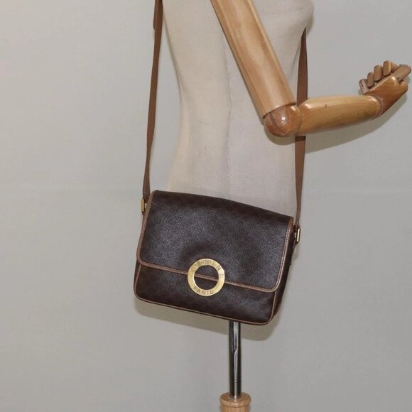 CELINE Macadam Canvas Shoulder Bag PVC Leather Brown Gold Auth 119072 - Picture 3 of 16